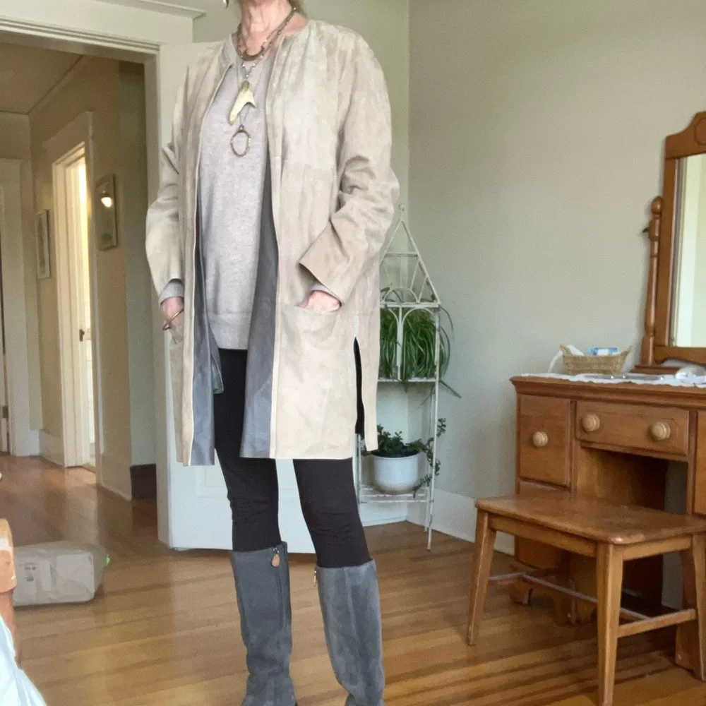 Lafayette 148 New York Taupe Suede Leather Jacket - Picture 1 of 8
